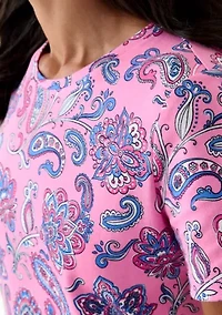 Women's Three-Quarter Sleeve Printed Crew Neck