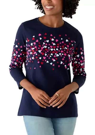Women's Three-Quarter Sleeve Crew Neck Placement Printed Top