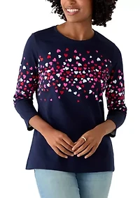 Women's Three-Quarter Sleeve Crew Neck Placement Printed Top