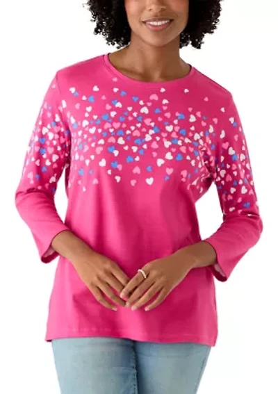 Women's 3/4 Sleeve Crew Neck Placement Printed Top