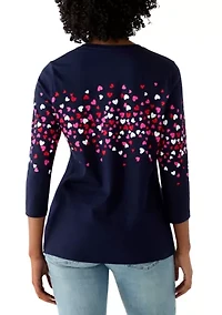 Women's Three-Quarter Sleeve Crew Neck Placement Printed Top