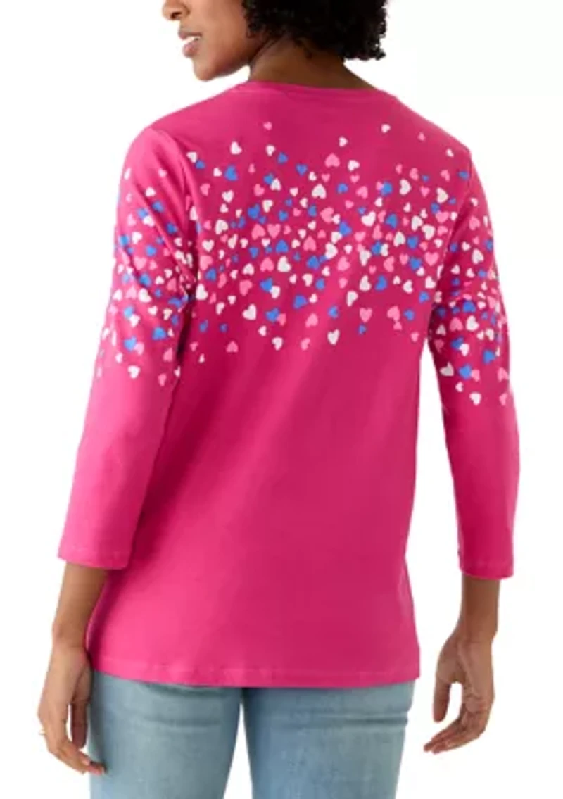 Women's 3/4 Sleeve Crew Neck Placement Printed Top