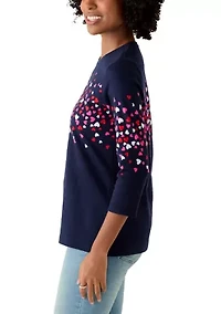 Women's Three-Quarter Sleeve Crew Neck Placement Printed Top