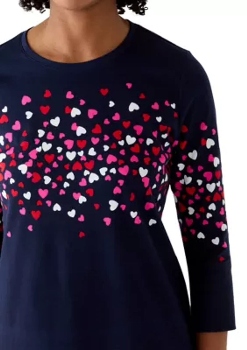 Women's Three-Quarter Sleeve Crew Neck Placement Printed Top