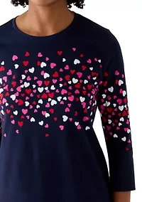 Women's Three-Quarter Sleeve Crew Neck Placement Printed Top