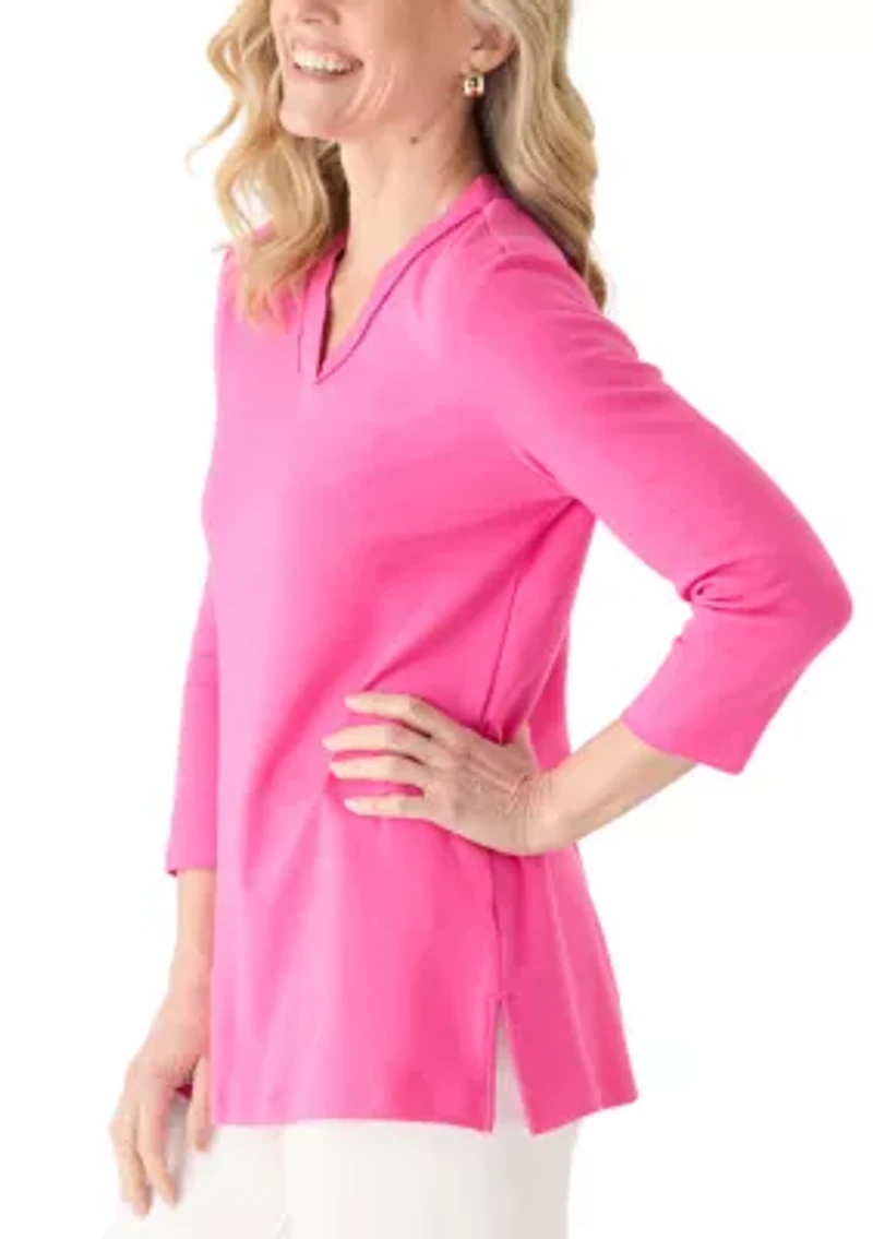 Women's 3/4 Sleeve V-Neck Tunic Top
