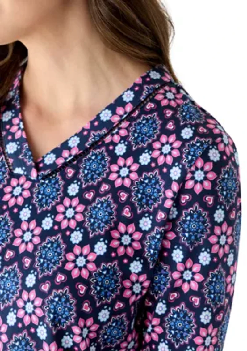 Women's Three-Quarter Sleeve V-Neck Tunic Top with Trim