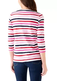Women's Crew Neck 3/4 Sleeve Stripe Print Shirt