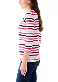 Women's Crew Neck 3/4 Sleeve Stripe Print Shirt