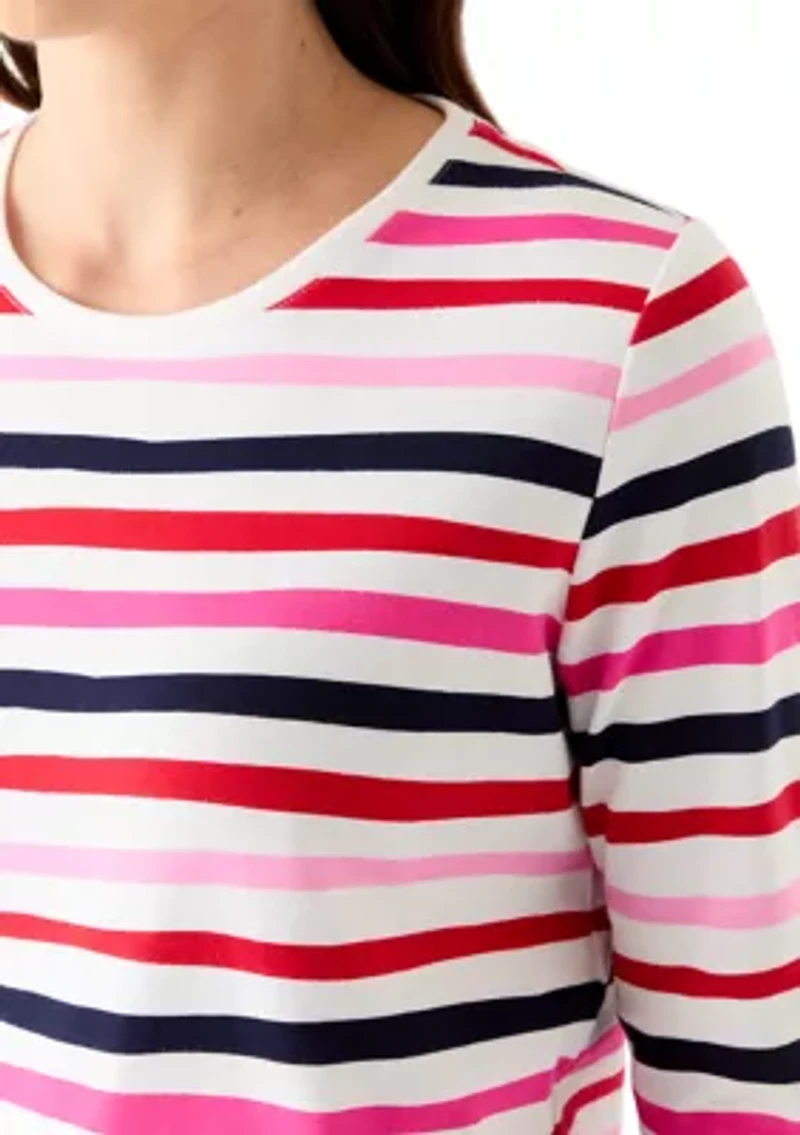Women's Crew Neck 3/4 Sleeve Stripe Print Shirt