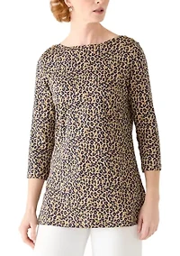 Women's 3/4 Sleeve Bateau Neck Print Tunic Top