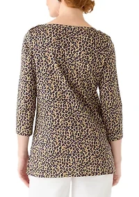 Women's 3/4 Sleeve Bateau Neck Print Tunic Top