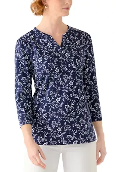 Women's Three-Quarter Sleeve Henley Printed Shirt