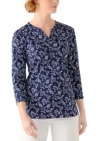 Women's Three-Quarter Sleeve Henley Printed Shirt