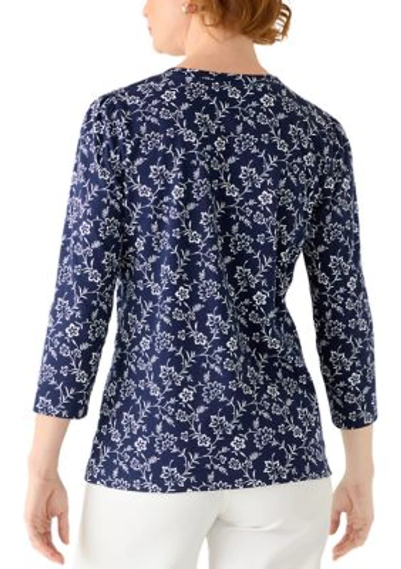 Women's Three-Quarter Sleeve Henley Printed Shirt