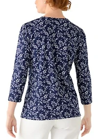 Women's Three-Quarter Sleeve Henley Printed Shirt