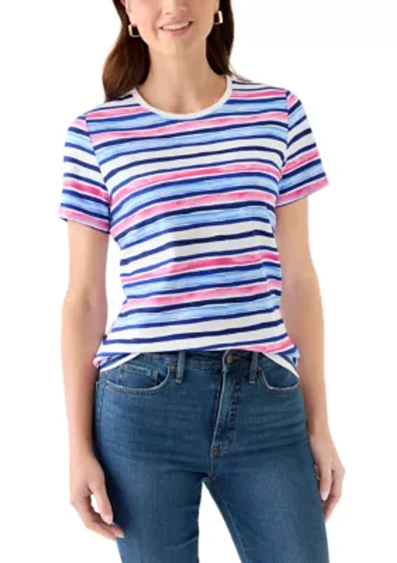 Women's Short Sleeve Crew Neck Print Stripe T-Shirt