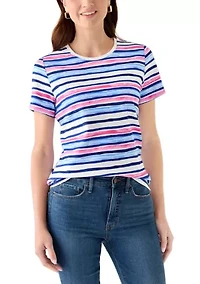 Women's Short Sleeve Crew Neck Print Stripe T-Shirt