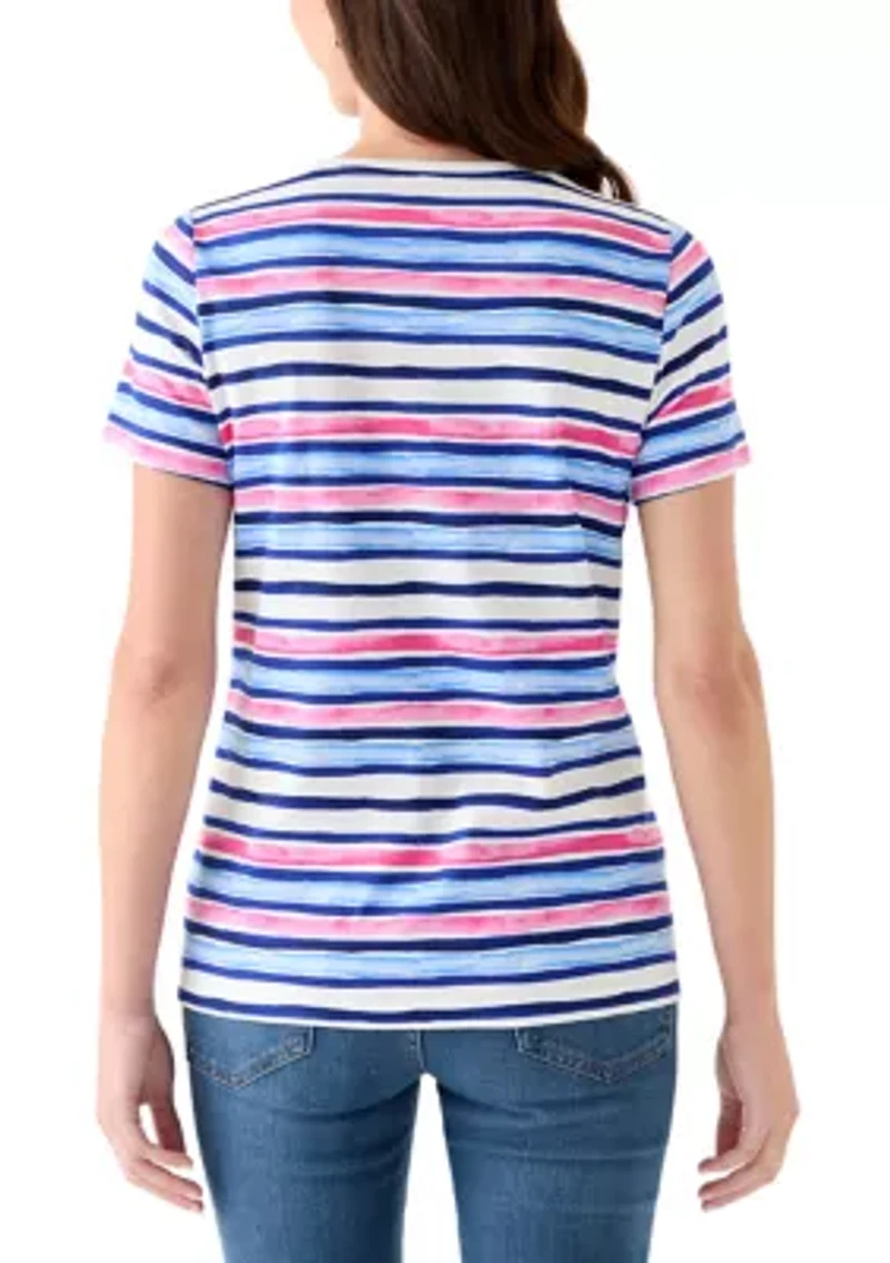 Women's Short Sleeve Crew Neck Print Stripe T-Shirt