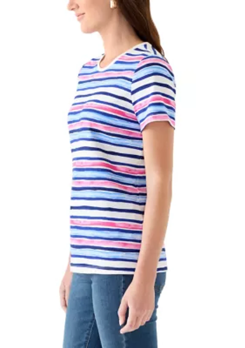 Women's Short Sleeve Crew Neck Print Stripe T-Shirt