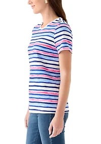 Women's Short Sleeve Crew Neck Print Stripe T-Shirt
