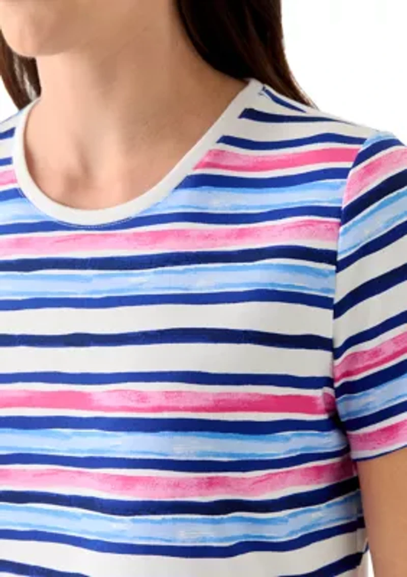 Women's Short Sleeve Crew Neck Print Stripe T-Shirt