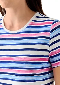 Women's Short Sleeve Crew Neck Print Stripe T-Shirt