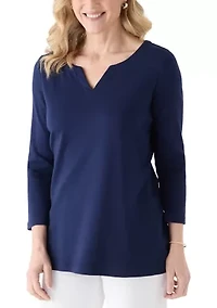 Women's 3/4 Sleeve Split Neck Shirt