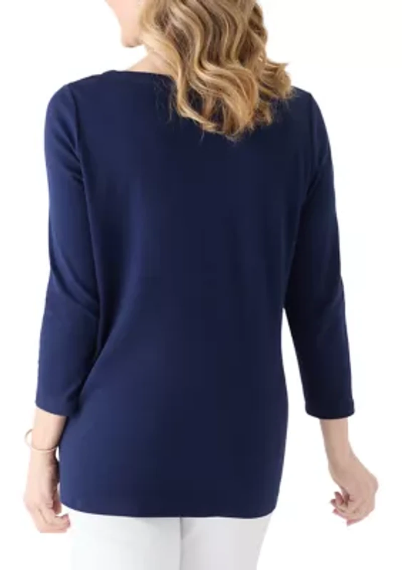 Women's 3/4 Sleeve Split Neck Shirt
