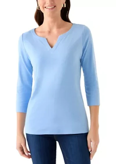 Women's 3/4 Sleeve Split Neck Top