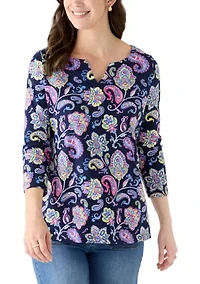 Women's 3/4 Sleeve Split Neck Printed Top
