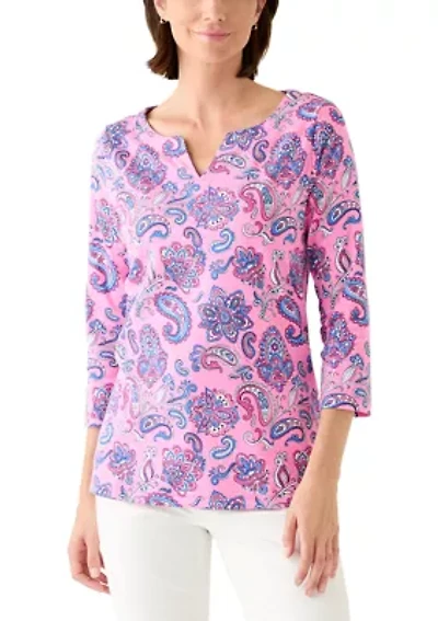 Women's 3/4 Sleeve Split Neck Printed Top