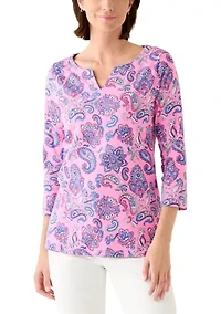 Women's 3/4 Sleeve Split Neck Printed Top