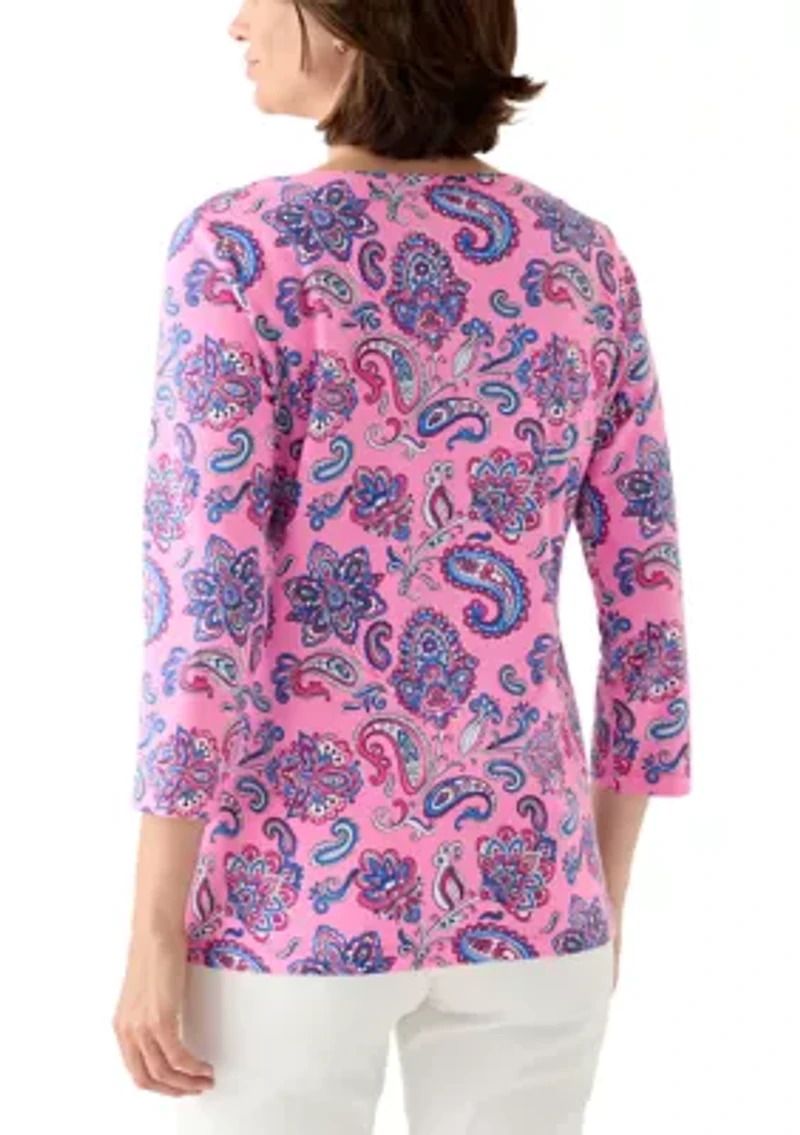 Women's 3/4 Sleeve Split Neck Printed Top