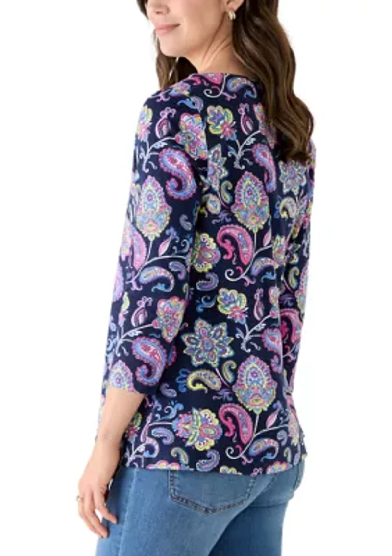 Women's 3/4 Sleeve Split Neck Printed Top