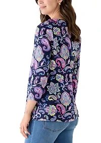 Women's 3/4 Sleeve Split Neck Printed Top