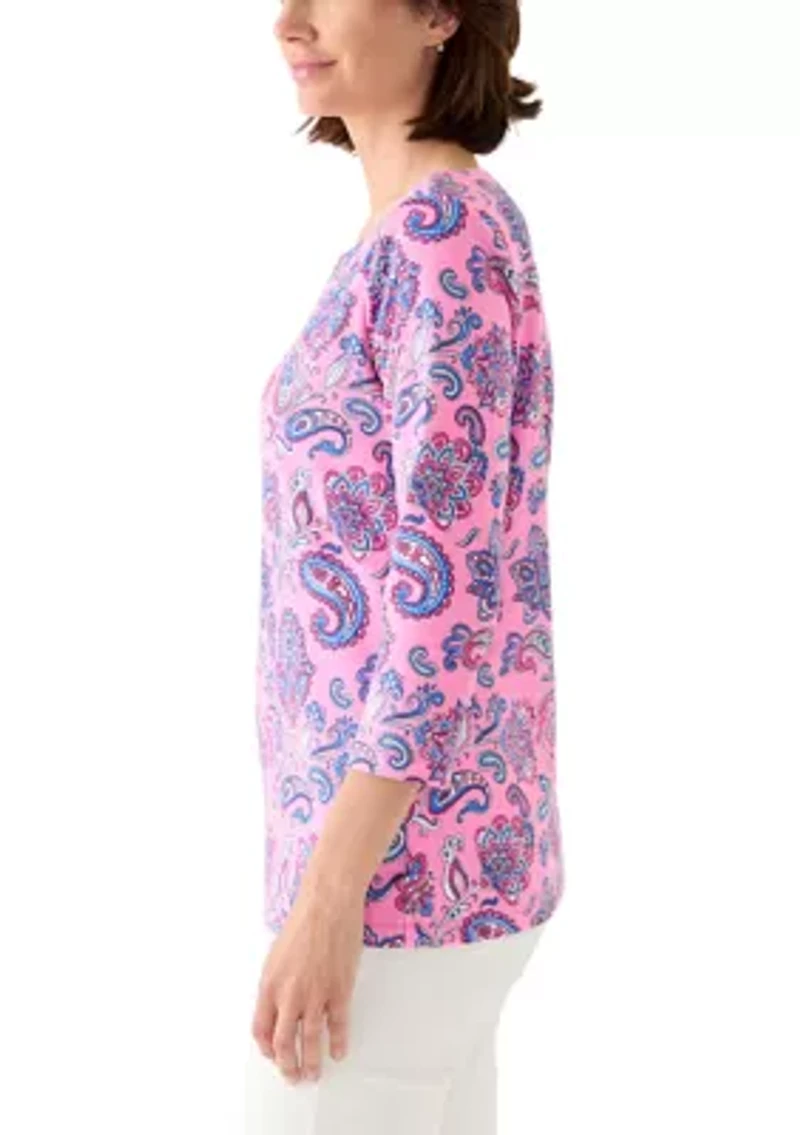 Women's 3/4 Sleeve Split Neck Printed Top