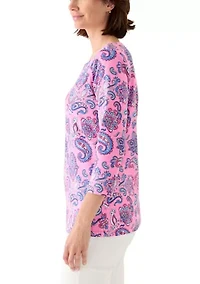 Women's 3/4 Sleeve Split Neck Printed Top