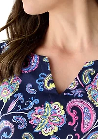 Women's 3/4 Sleeve Split Neck Printed Top