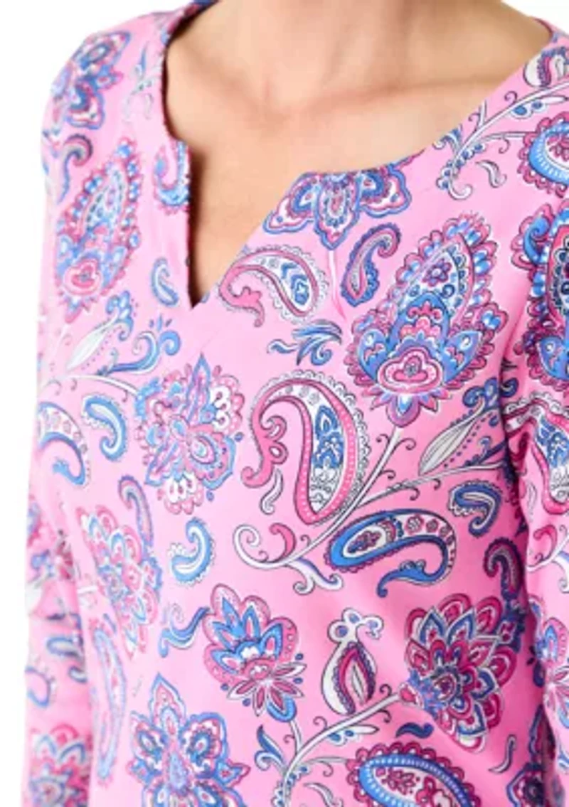 Women's 3/4 Sleeve Split Neck Printed Top