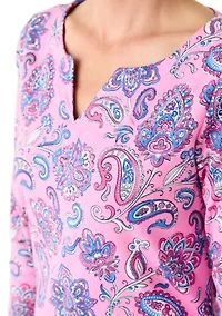 Women's 3/4 Sleeve Split Neck Printed Top