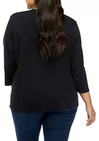 Plus 3/4 Sleeve Solid Shirt