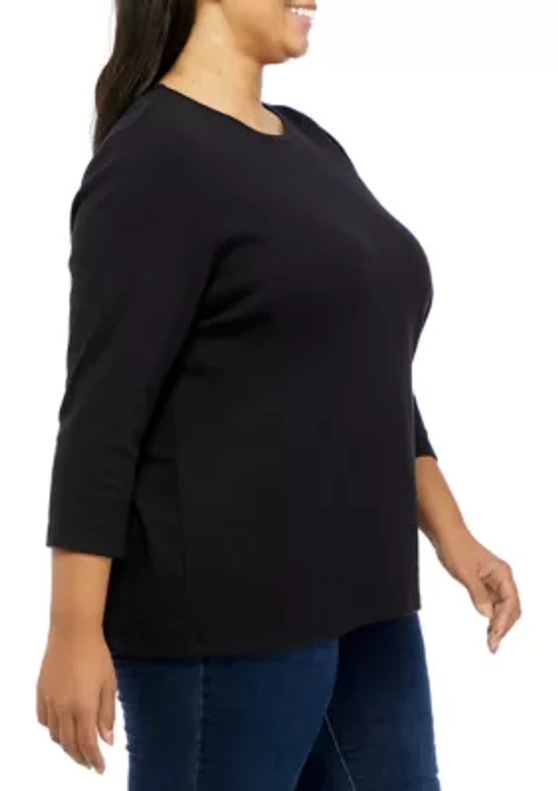 Plus 3/4 Sleeve Solid Shirt