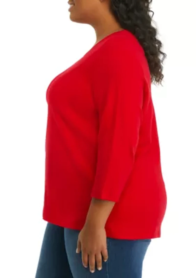 Plus 3/4 Sleeve Solid Shirt