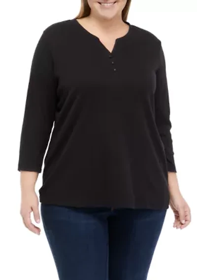 Plus Perfectly Soft 3/4 Sleeve Henley Top