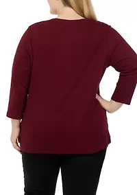 Plus 3/4 Sleeve Henley Fashion T-Shirt