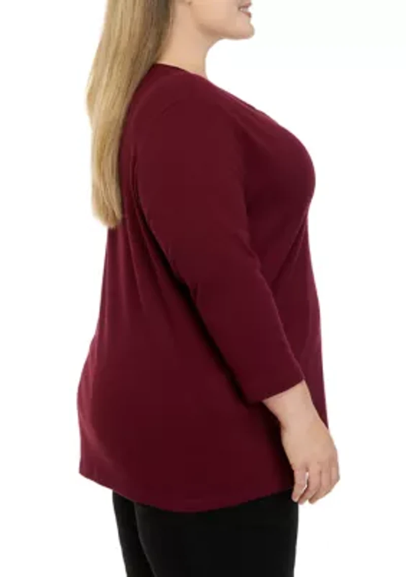 Plus 3/4 Sleeve Henley Fashion T-Shirt