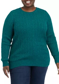 Plus Long Sleeve Cable Crew Neck Sweater