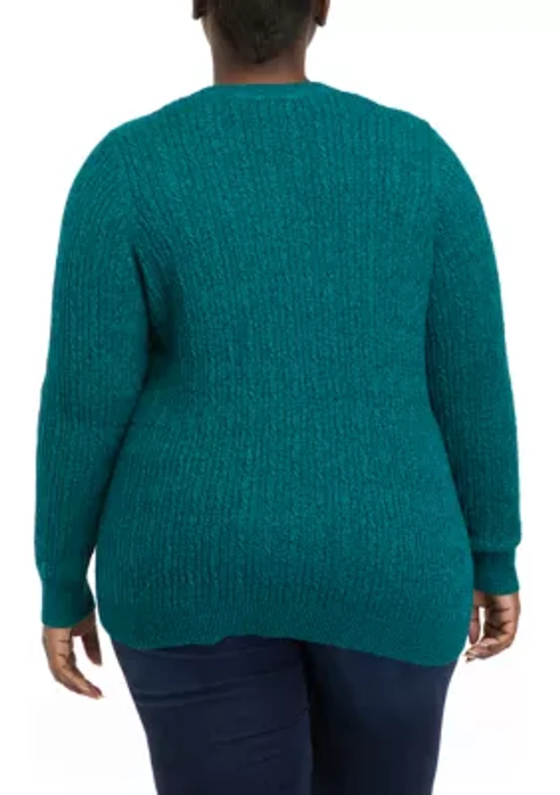 Plus Long Sleeve Cable Crew Neck Sweater