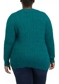 Plus Long Sleeve Cable Crew Neck Sweater